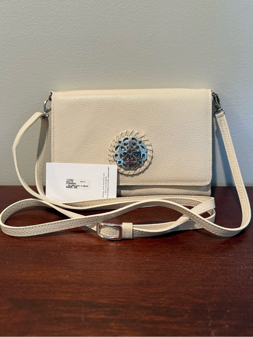 Brighton Cream Leather Crossbody with Floral Medallion